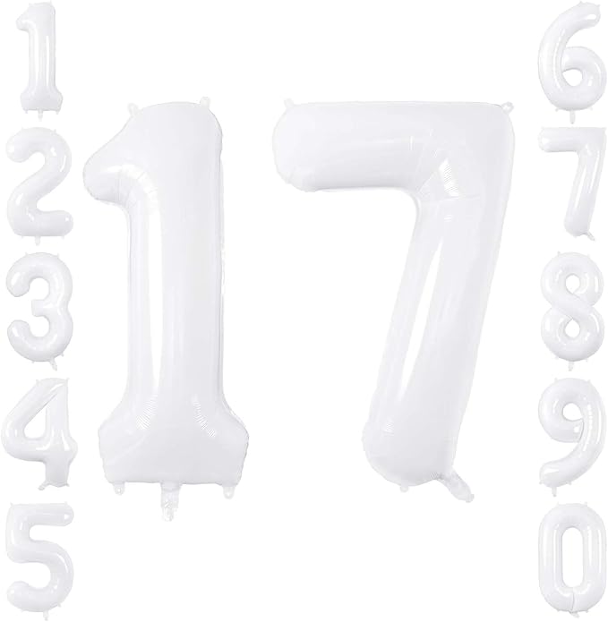 White Number 17 Balloon 40 Inch, Large White Foil Balloons by Unknown
