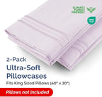 King Pillow Cases Set of 2 - Ultra Soft Hotel Quality Pillowcase Covers - Comfy, Cozy & Wrinkle Free - Shrinkage and Fade Resistant - Machine Washable Pillow Protectors - 2 Piece Set - Light Lavender