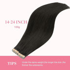 GOO GOO Tape in Hair Extensions Human Hair, 1B Natural black, 14inch 100g 40pcs, Skin Weft Seamless Invisible, Silky Straight with Thick Ends, Remy Human Hair