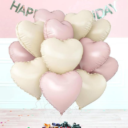Baby Pink & Baby White Heart Balloons，18 Inch Foil Love Heart Shaped Balloons - Image 4