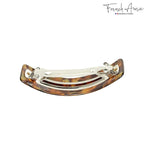 French Amie Curved Amber Brown Large Handmade Strong Grip Celluloid Automatic Hair Clip Barrette