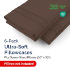 Queen Pillow Cases Set of 6 - Ultra Soft Hotel Quality Pillowcase Covers - Comfy & Wrinkle Free - Shrink, Stain and Fade Resistant - Easy-Care, Machine Washable Pillow Protectors - 6 Pcs Set - Brown