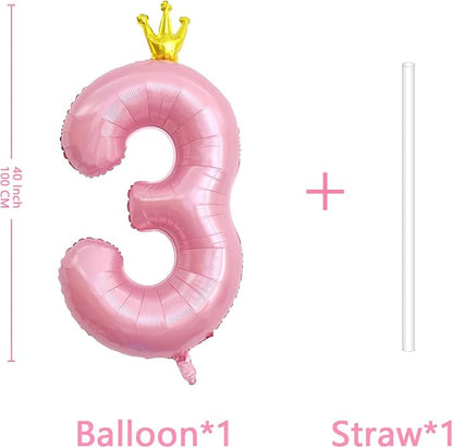 40 Inch Crown Pink Number 3 Balloon, Big Conjoined Light Pink Foil Mylar Helium - Image 2