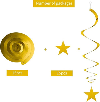 BEISHIDA Gold Star Hanging Swirl Decorations, Hanging Gold Party Supplies - Image 3
