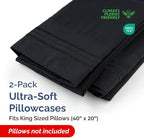 King Pillow Cases Set of 2 - Ultra Soft Hotel Quality Pillowcase Covers - Comfy, Cozy & Wrinkle Free - Shrinkage, Stain and Fade Resistant - Machine Washable Pillow Protectors - 2 Piece Set - Black