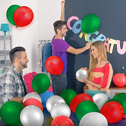 TecUnite 100 Pcs Red Green White Latex Balloons 13 Inch Colorful Round Balloons - Image 6
