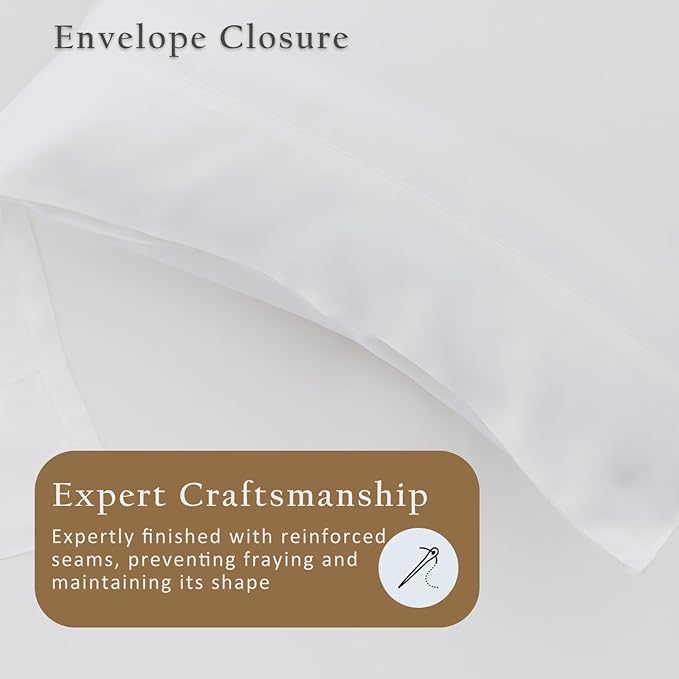 TOSMO Luxury Pillow Case Set of 2 - Cooling Viscose Derived from Bamboo, Oeko-TEX, Breathabl Silky Soft Pillow Cases with Envelope Closure (Standard, White)