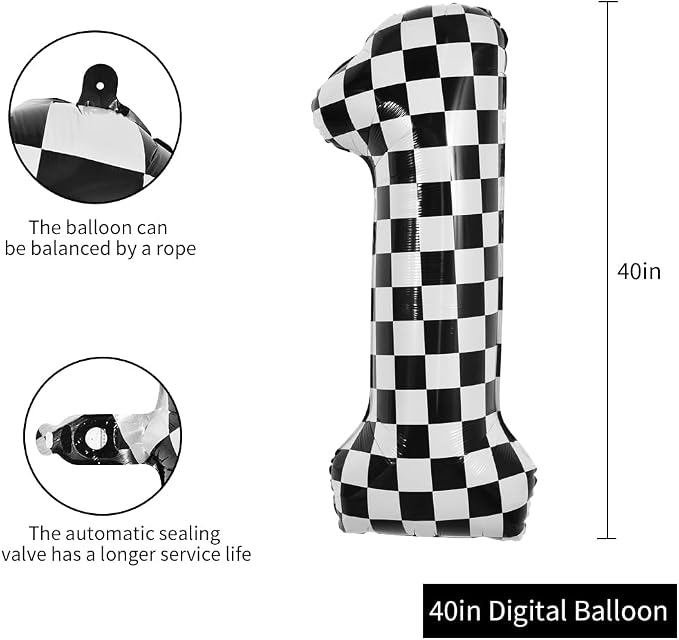 TONIFUL 40 Inch Large Checkered Number 1 Balloon 1st Birthday Decorations | 1st - Image 2