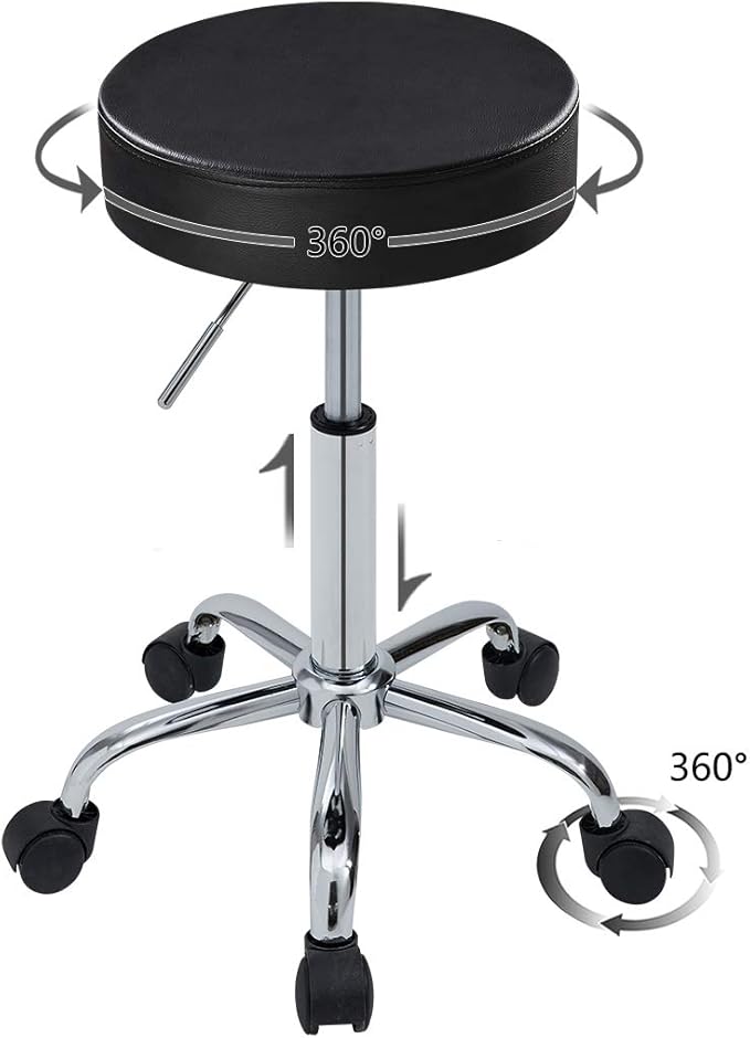 DUHOME 410 Adjustable Height Swivel Medical Clinic Tattoo Spa Salon Stool with Wheels (Black)