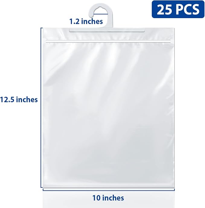 24 Pack Hanging Storage Bags, Large Hook 10 x 12.5-inch Clear Plastic Bags - Image 3