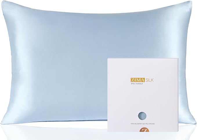 ZIMASILK 100% Pure Mulberry Silk Pillowcase for Hair and Skin Health,Soft and Smooth,Both Sides Premium Grade 6A Silk,600 Thread Count,with Hidden Zipper,1pc(Toddler 13''x18'',Light Blue)