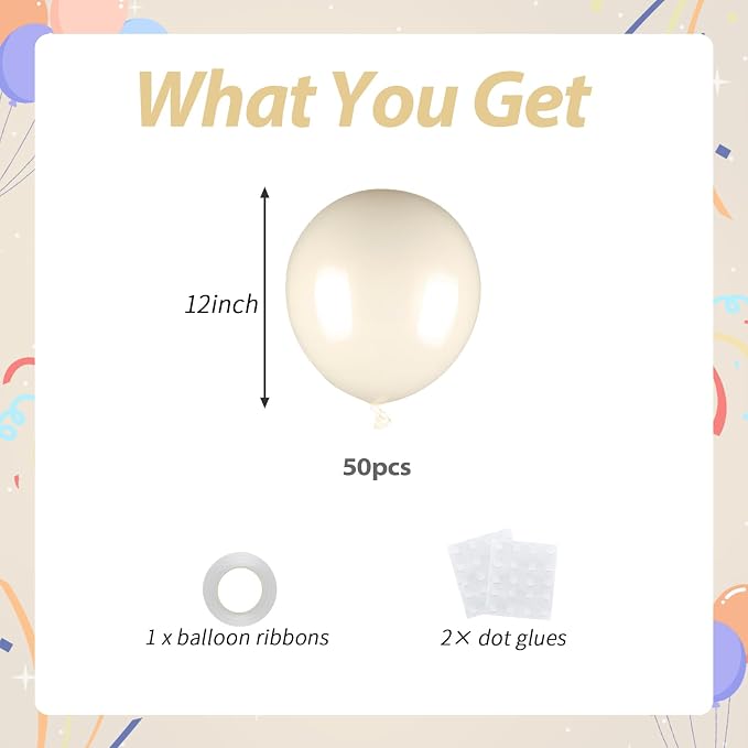 50pcs Sand White Balloons, Helium Quality 12inch Neutral White Sand Party - Image 2