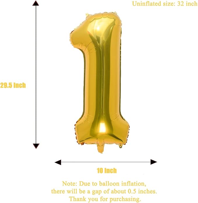 32 Inch Gold Number 1 Balloons Foil Ballon Digital Birthday Party Decoration - Image 3