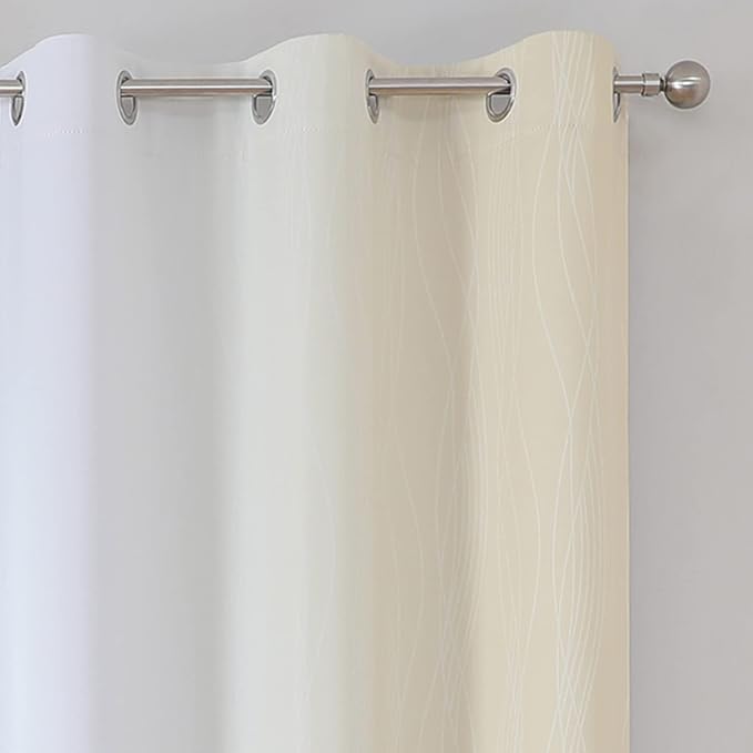 Beige and Greyish White Blackout Curtains - Image 4