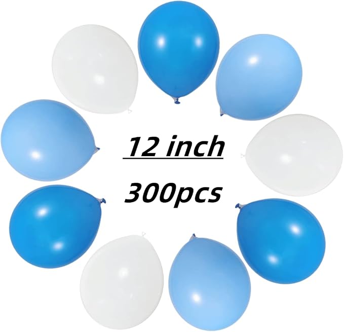 300 Pack Blue and White Balloons 100 of each of the 3 colors 12 inch White Blue - Image 2