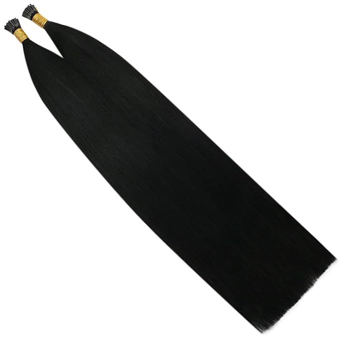 YoungSee 26 Inch I Tip Hair Extensions Human Hair Black Itip Extensions Black I Tip Hair Extension Real Human Hair Jet Black 50s 50g