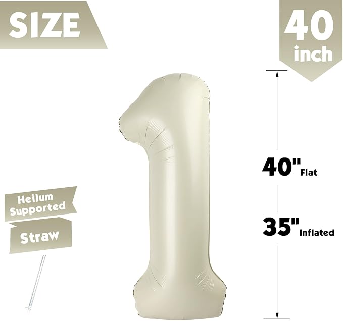 40 Inch Cream Number 1 Balloon Birthday Party Decorations - Image 5
