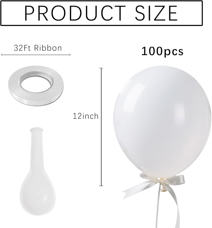 White Balloons Latex Birthday Decorations 100 Pack 12 inch Round Ballons - Image 2