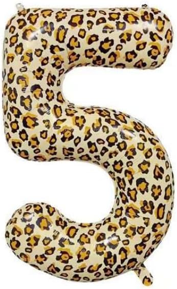 40Inch Large Leopard Print Number 5 Foil Balloons Cheetah 5th Wild One First by Unknown