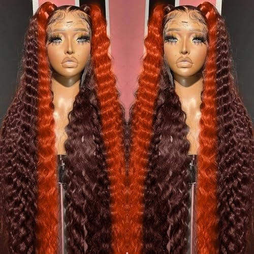 AMIRTY 250% Density 13x6 Deep Wave Lace Front Wigs Human Hair 2/350 Deep Curly Frontal Wigs Human Hair Drawstring Wig Human Hair Pre Plucked with Baby Hair for Women (26 Inch)