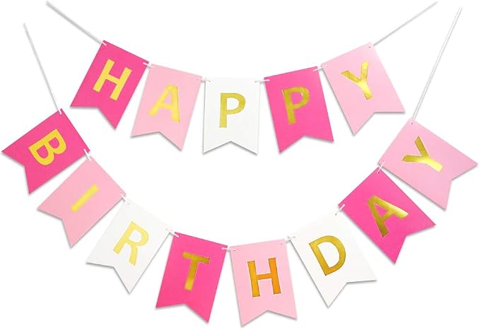 Letjolt Pink Rose White Happy Birthday Banner by Letjolt