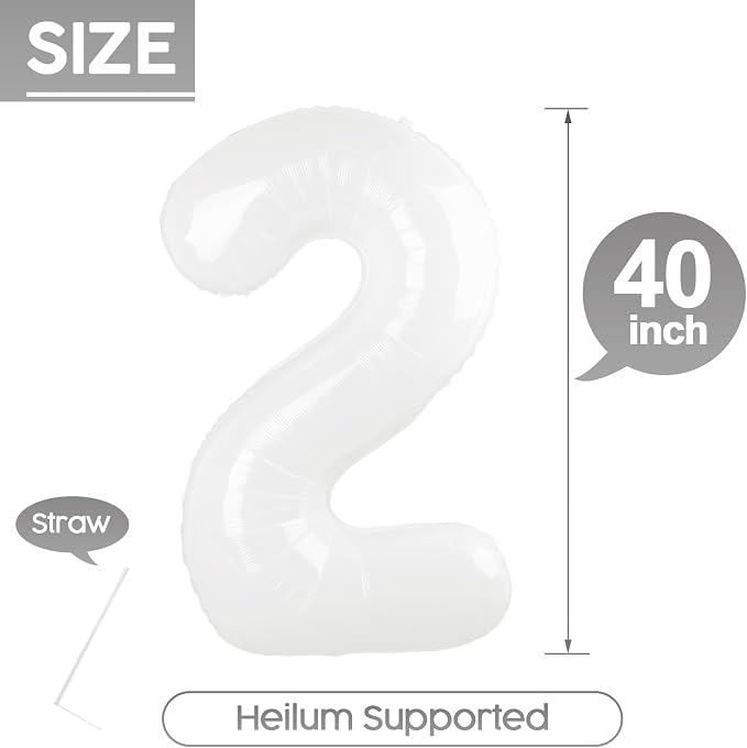 2 Balloon - White Birthday Number Balloons, 40 Inch Decorations Men Women | - Image 5