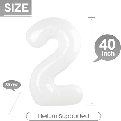 2 Balloon - White Birthday Number Balloons, 40 Inch Decorations Men Women | - Image 5