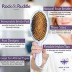 Rock & Ruddle Natural Mixed Boar Bristle Hair Brush for Women and Kids (Small/Travel Size, 17.5cm) - Perfect for Wet or Dry Hair, Detangling Smoothing Blowdrying - Made in UK - Cute Cats