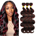 24 26 28 Inch Highlight Bundles Human Hair Red Body Wave Bundles Niegmeag 2 Tone Black and Burgundy Body Wave Bundle Brazilian Virgin Remy Hair Extensions