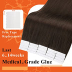 Full Shine Hair Extensions Tape in Color 2 Dark Brown Tape in Hair Extensions Human Hair 12Inch Skin Weft Hair Extensions 20Pcs 30Gram Tape Ins Human Hair Extensions for Women