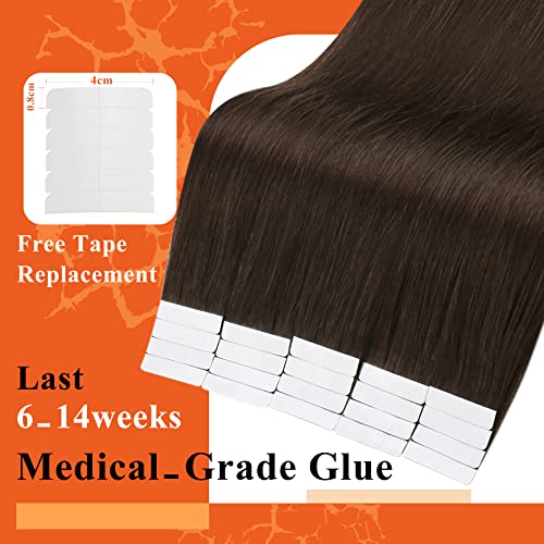 Full Shine Seamless Tape in Hair Extensions Human Hair Color 2 Dark Brown 22Inch Ombre Tape in Hair Extensions 20Pcs 50Gram Invisible Hair Extensions Real Human Hair Tape in Add Length