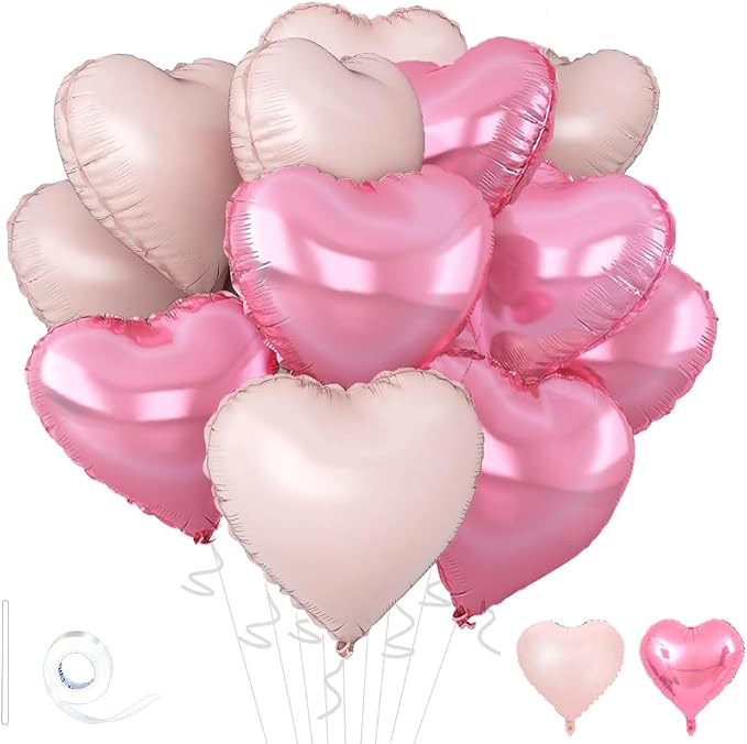 Pink Heart Balloons, 18inch Bright Pink Heart Shaped Foil Balloons & Baby Pink by Wuhetyo
