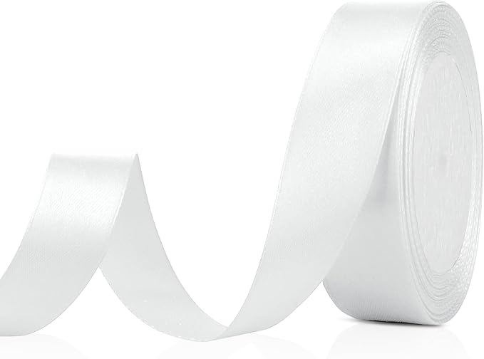White Ribbon 1 Inch 25 Yards White Gift Wrapping Ribbon Satin Fabric Ribbons by OALCQ
