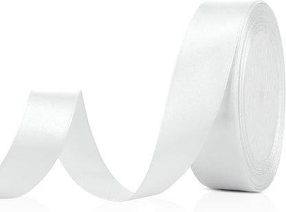 White Ribbon 1 Inch 25 Yards White Gift Wrapping Ribbon Satin Fabric Ribbons by OALCQ