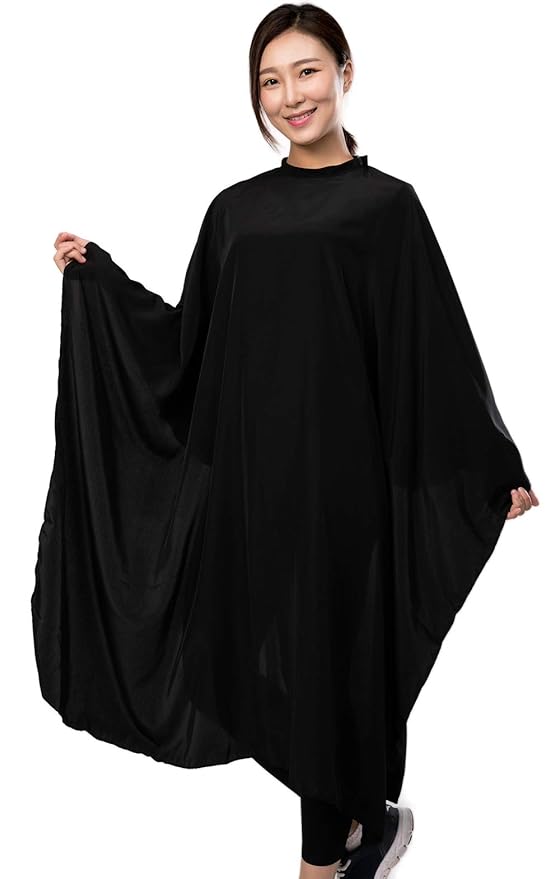 PERFEHAIR Barber Hair Cutting Cape - Black Salon Haircut Gown, 55" x 59", 5.8 Ounces, Super Silky Smooth Texture