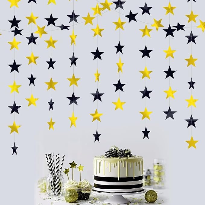Black and Gold Shining Star Hanging Garland Black Gold Hanging Sparkling Star - Image 4