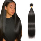 Straight Bundles Human Hair Color 1B Bundles Brazilian Virgin Remy Hair Single Bundle 24 Inch Double Weft Soft and Silky Natural Black Straight Bundle Hair Weave 100g