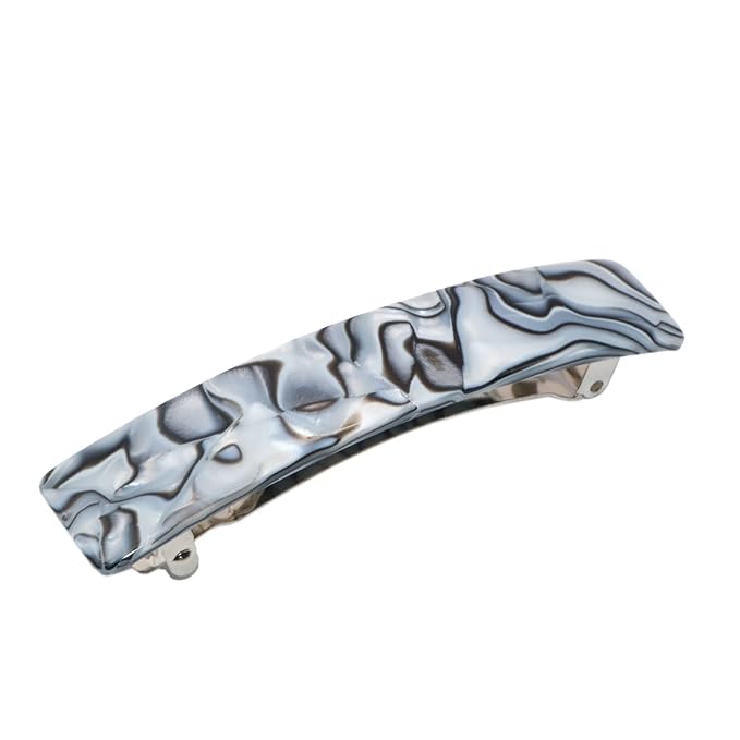 French Amie Oblong Handmade 3.5" Celluloid Automatic Hair Clip Barrette French Hair Clip for Girls Strong Hold Hair Clips for Women No Slip Durable Paris Hair Accessories, Made in France (Grey Magma)