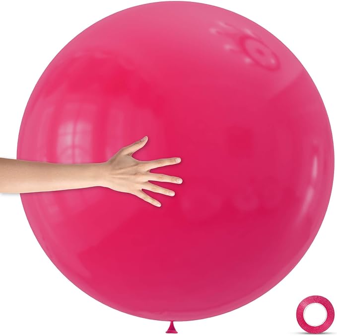 5Pcs Hot Pink Big Balloons 36 Inch, Round Large Latex Party Balloons by Qikoolaa
