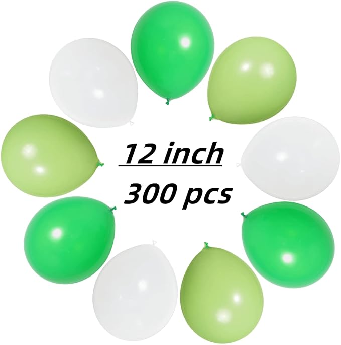300 Pack Green and White Balloons 100 of each of the 3 colors 12 inch Green - Image 2