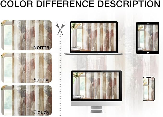 Kayne Studio Red Tan Boho Abstract Rod Pocket Semi Sheer Curtains 84 Inches | - Image 5
