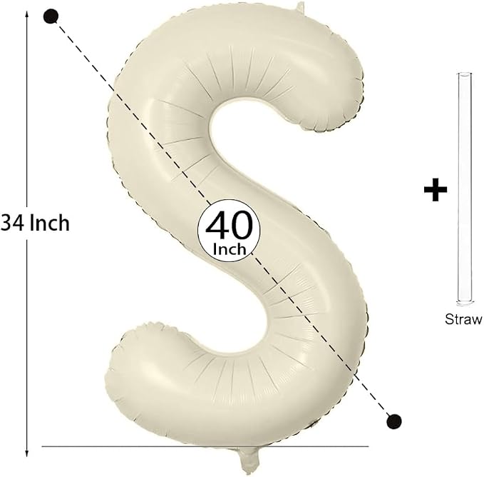 Letter Balloon 40Inch Cream White Big Alphabet Balloons Letter S | Giant Foil - Image 2