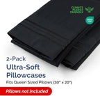 Queen Pillow Cases Set of 2 - Ultra Soft Hotel Quality Pillowcase Covers - Comfy, Cozy & Wrinkle Free - Shrinkage, Stain and Fade Resistant - Machine Washable Pillow Protectors - 2 Piece Set - Black