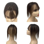 Anemone 100% Real Human Hair Topper No Need Clips Magic Paste Hair Seams 7x10cm Skin Base Fringe Bangs Easy to Wear (Dark Brown French Bangs)