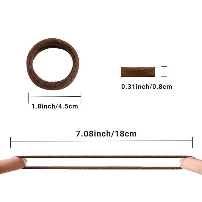 Hair Ties Hair Elastics Bands Seamless Cotton No Damage Thick Curly Hair Long-Lasting Braids Ponytails Holders All Hair Types Pain-Free Hair Accessories Women Men Coffee Colors 50 PCS