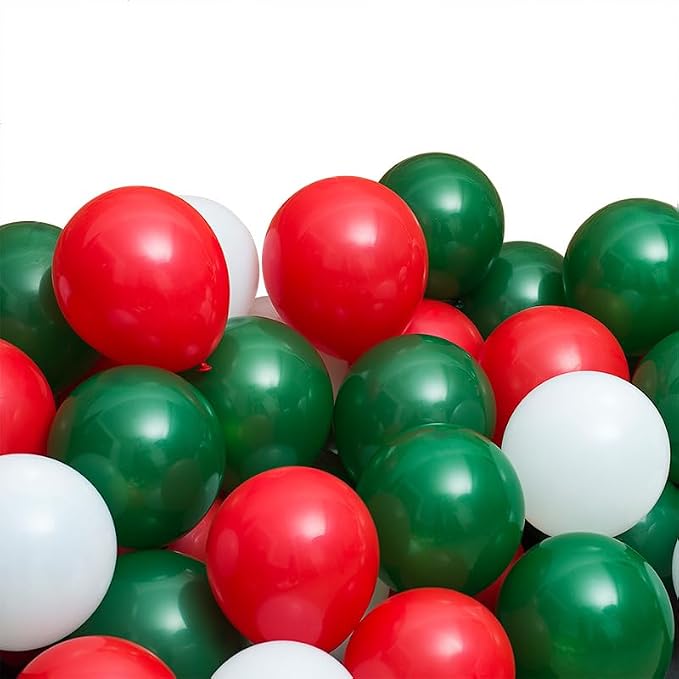 100 Pcs Christmas Red Green Balloons 12 Inch Red Green and White Latex Balloons - Image 4
