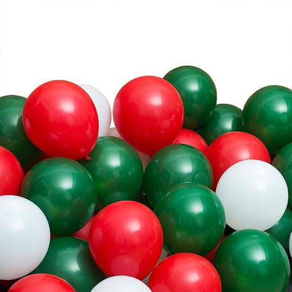 100 Pcs Christmas Red Green Balloons 12 Inch Red Green and White Latex Balloons - Image 4