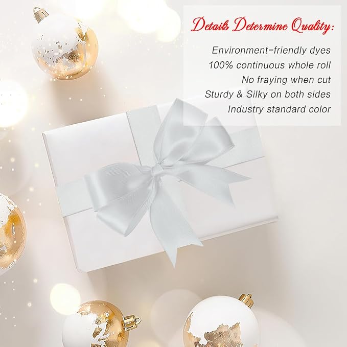 White Ribbon 1 Inch 25 Yards White Gift Wrapping Ribbon Satin Fabric Ribbons - Image 4