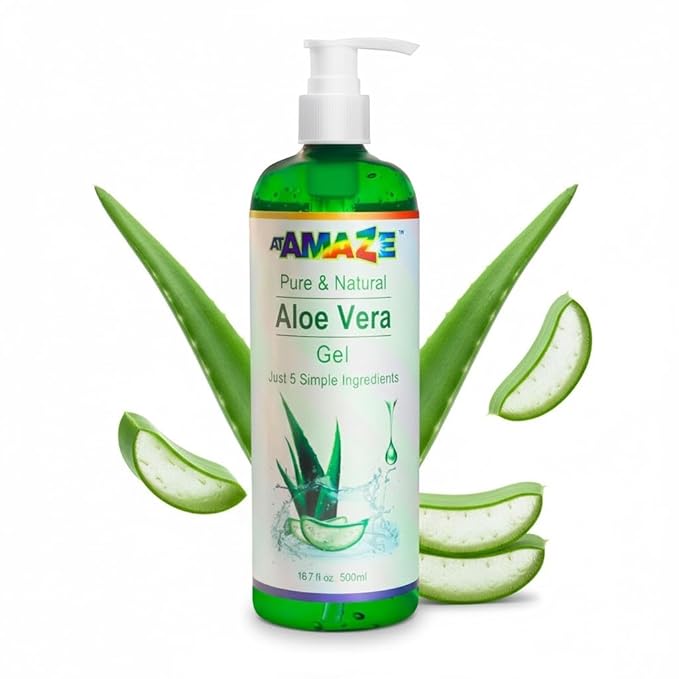 500 ml Pure Aloe Vera Gel for Hair and Skin, Hydrating & Non-Sticky, Soothes Scalp and Skin, No Strong Scent, Lightweight & Fast-Absorbing Pure Aloe Vera Gel for Body, glass bottle.
