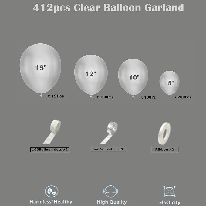 412pcs Clear Balloon Garland Arch Kit 18 12 10 5 Inch Different Sizes Matte - Image 2